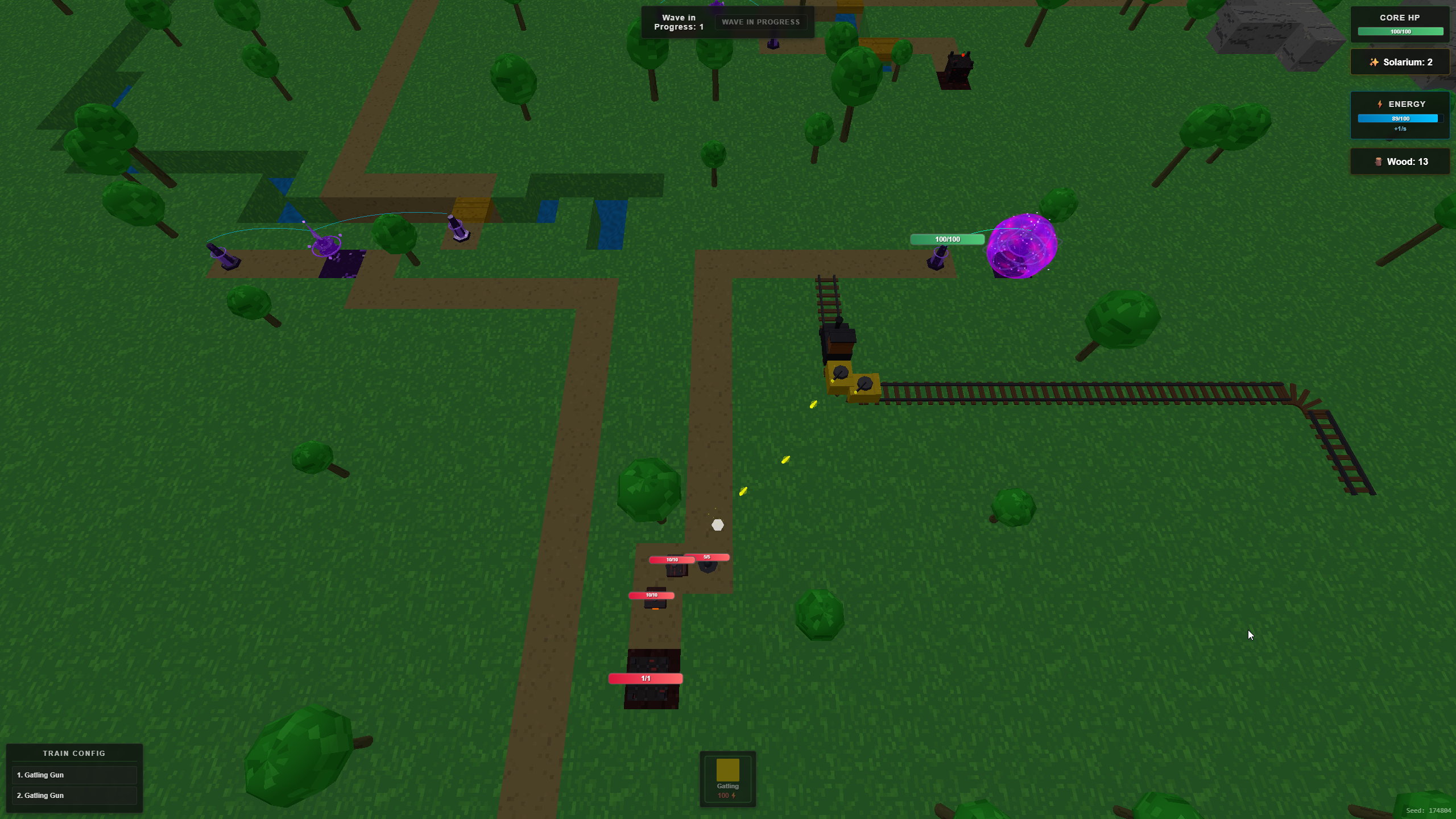 Train Towers - Early game with enemies approaching